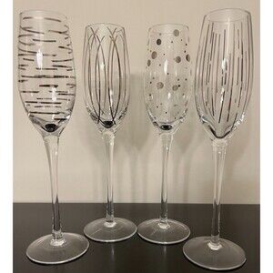 Mikasa 5140630 Cheers Silver Etched Crystal Champagne Flute Glasses